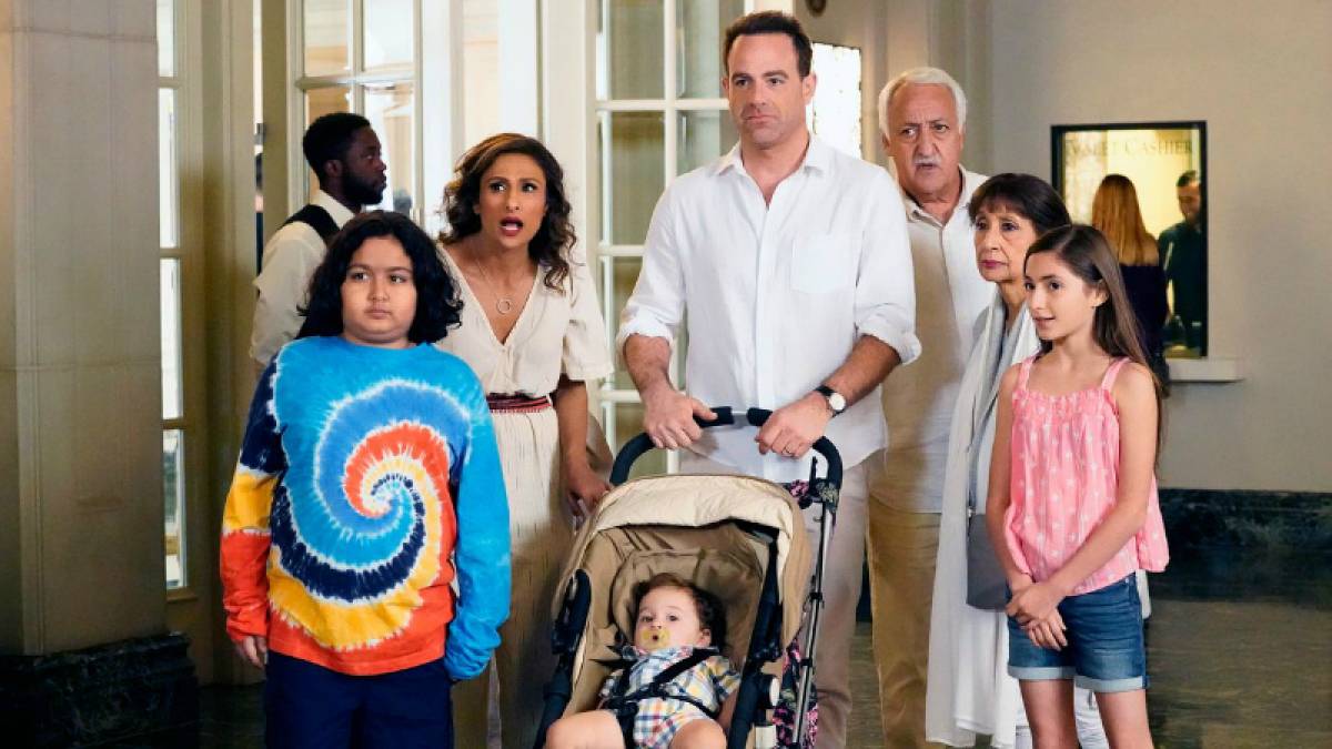 (From left, the adults): Sarayu Blue, Brian George, Paul Adelstein and Madhur Jaffrey