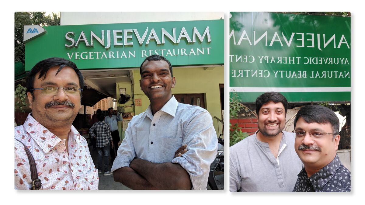 With my friends on various occasions at the Sanjeevanam Restaurant, Chennai