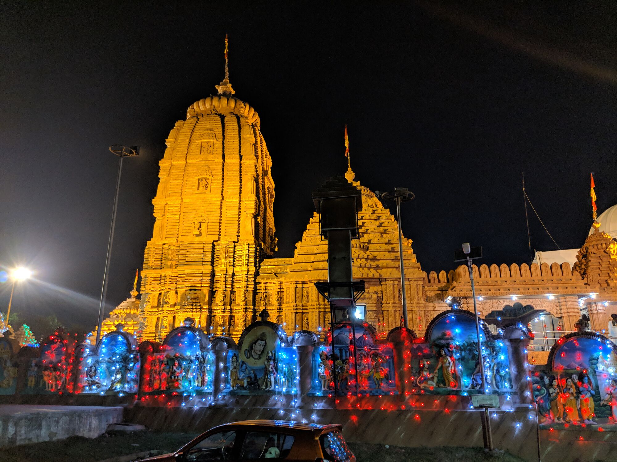 The tower (Shikhara) measures over 70 feet in height and made out of 600 tonnes of sandstone