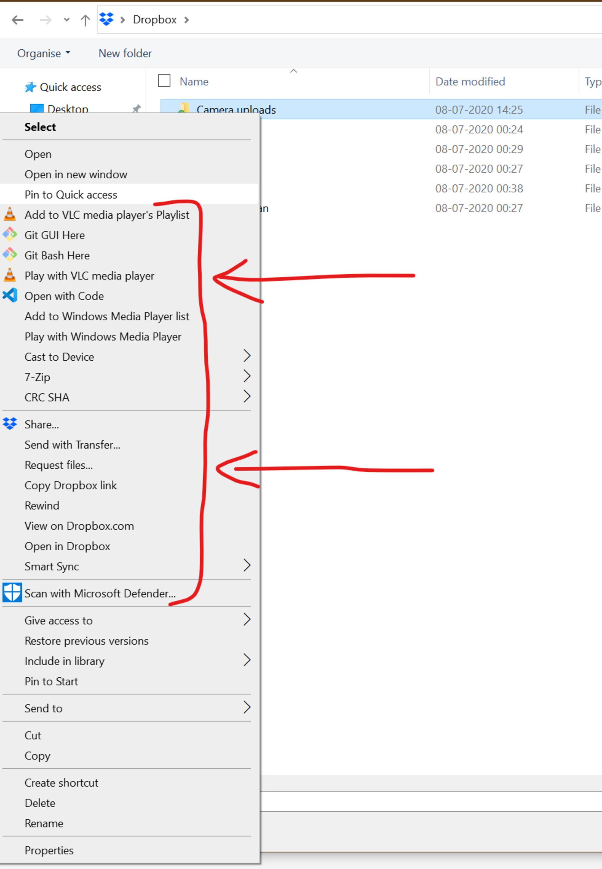 Right-click Context menu in Windows 10