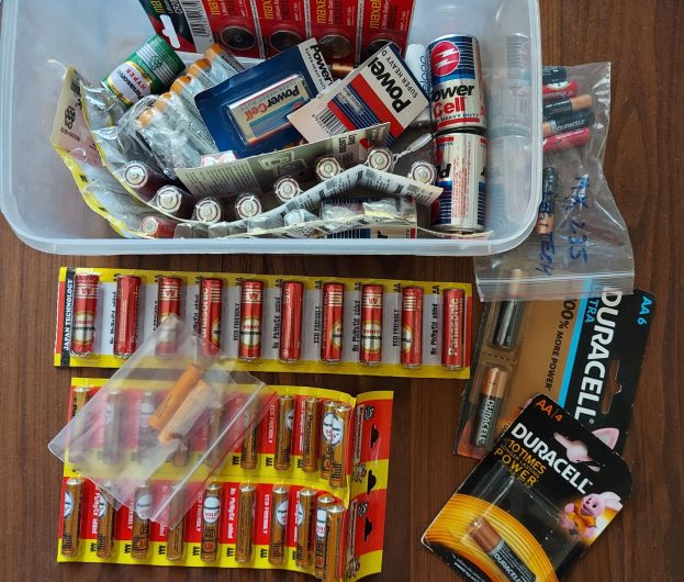 Battery box I have in my house with AA, AAA, C, D, Nine-Volt and CR2032 button cells