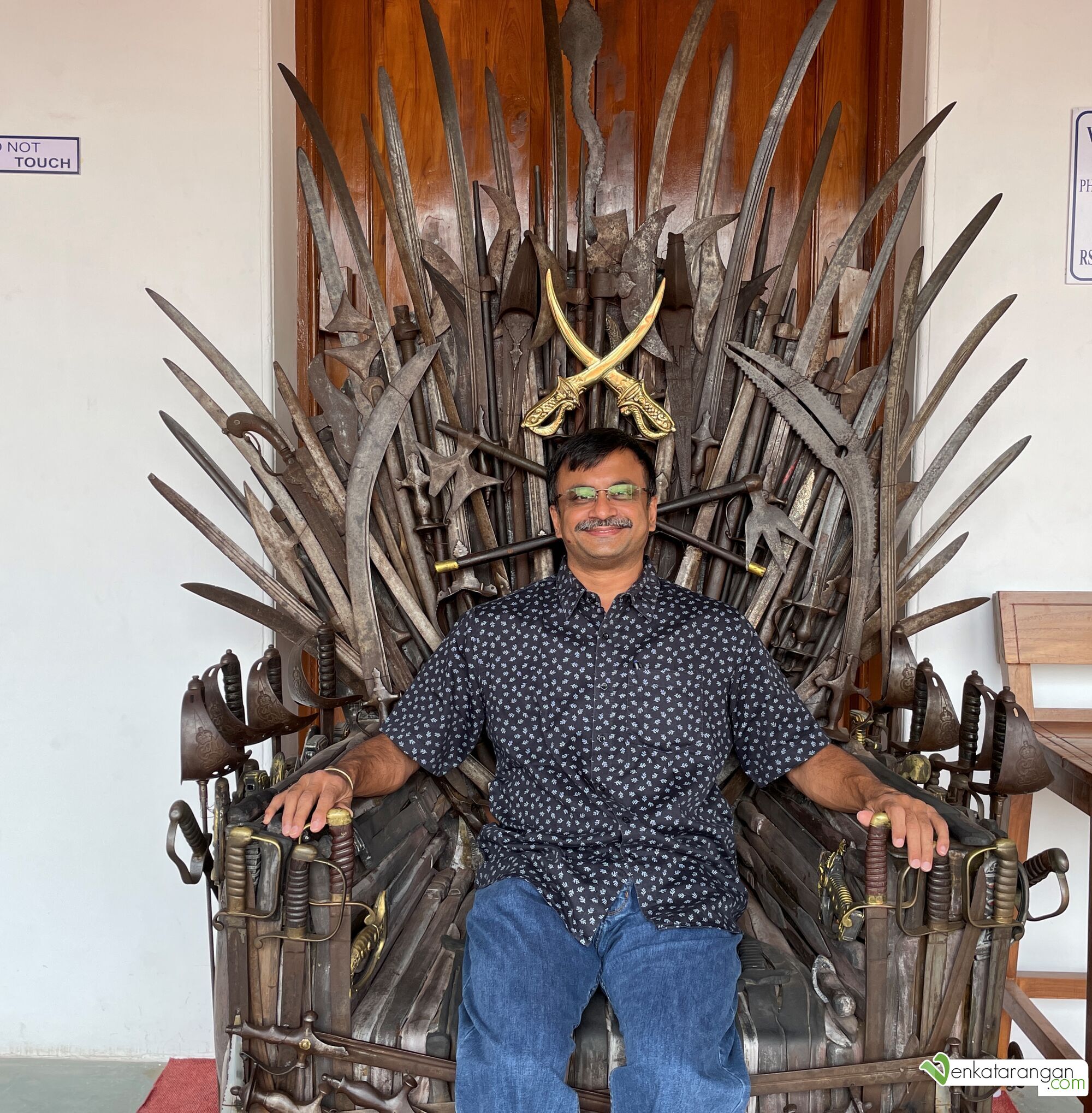 Me, seated in a Throne of Swords inspired by Game of Thrones - Tamil Nadu Police Museum