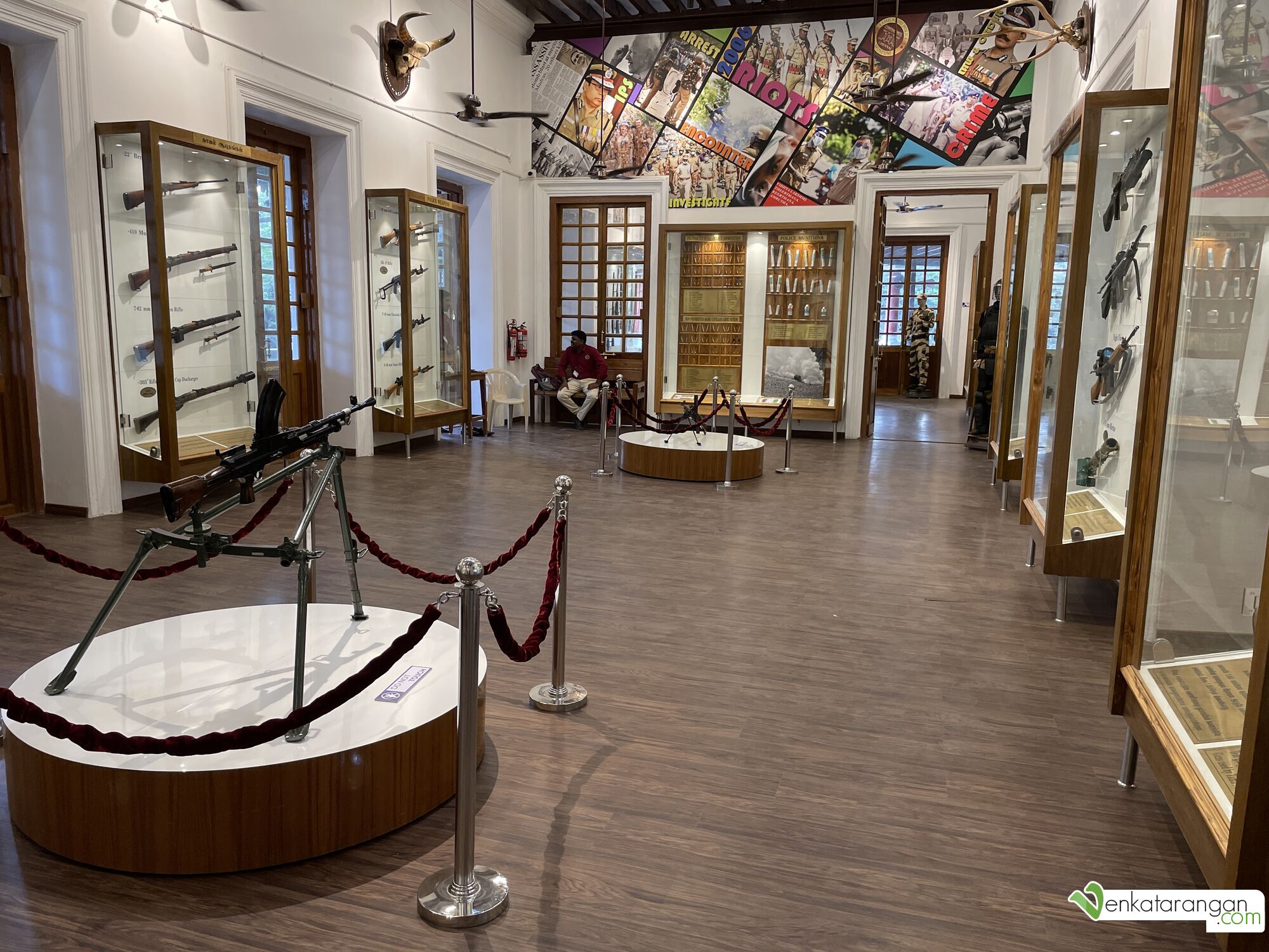 The first floor houses various firearms and weapons used by the force