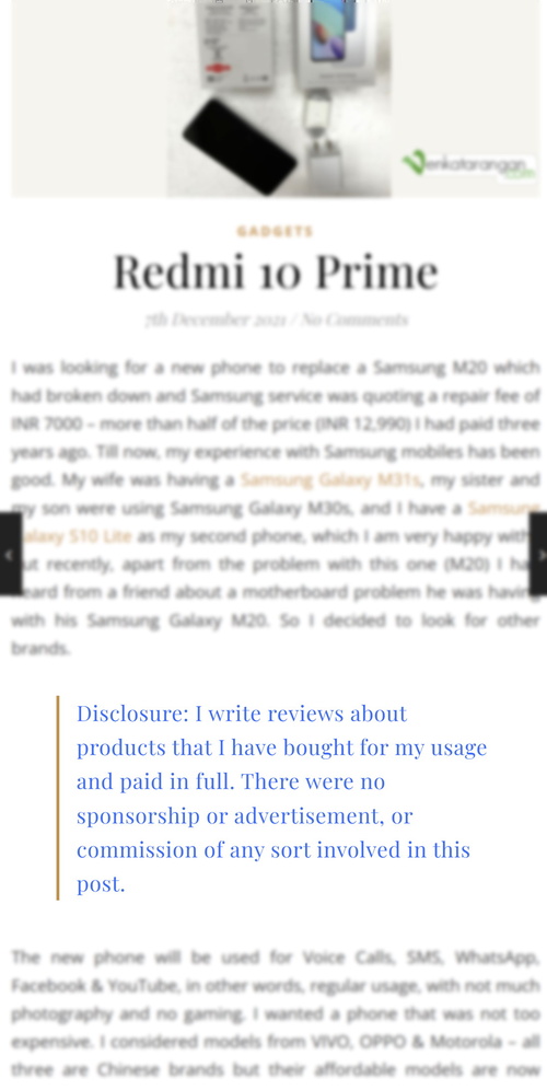 A sample of disclosure in this blog