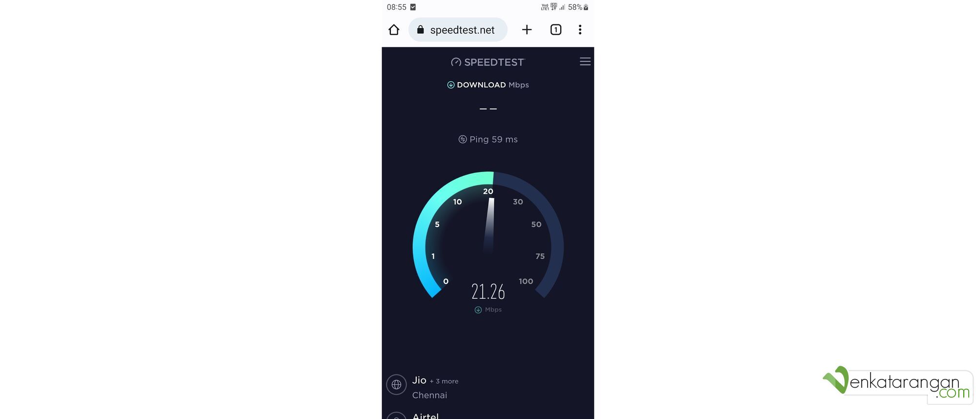 Airtel 5G speeds near Radhakrishnan Salai towards Marina beach - Samsung Galaxy S20FE