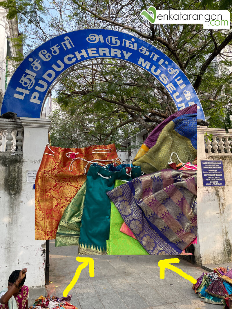 புதுச்சேரி அருங்காட்சியாகம் - பட்டு ஜரிகை சால்வைகள் ரூபாய் 30 முதல் ரூபாய் 50