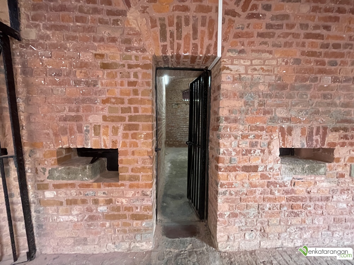 View of one of the cells, Cellular Jail - Notice the lock on the left side and food tray hold on the right side