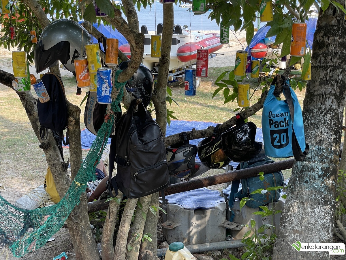 Helmets under the tree shade