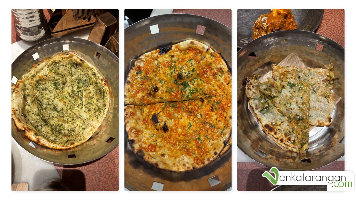 Garlic Roti, Onion Kulcha, and Pudina Kulcha