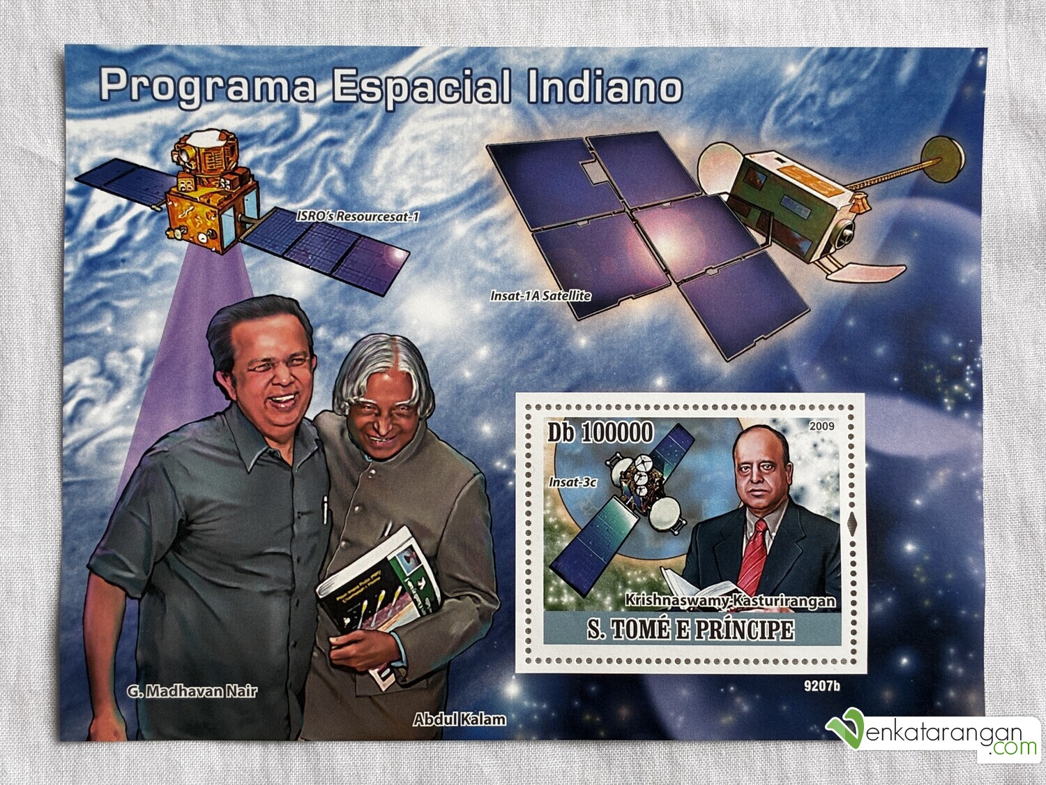 Stamps from São Tomé and Príncipe featuring Dr Kalam, Dr Madhavan Nair and Dr K Kasturirangan