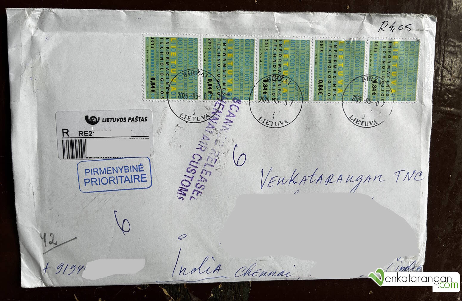 The package with the stamps came from Lithuania 