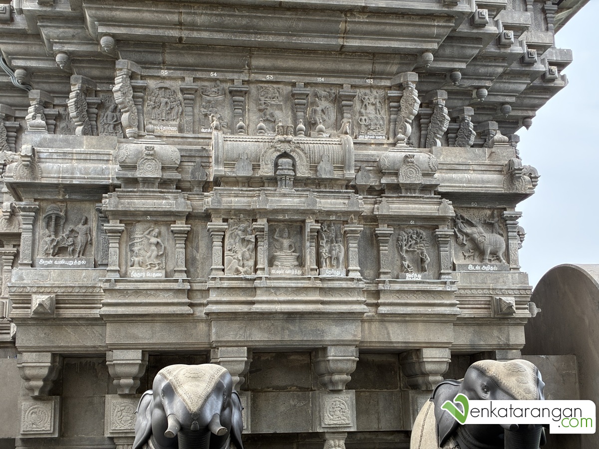 தேரின் பக்கவாட்டிடத்தில் ஒவ்வொரு அதிகாரத்தின் பெயரும் எழுதப்பட்டுள்ளது