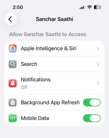 Permissions in iOS for Sanchar Saathi App as on 2nd December 2025