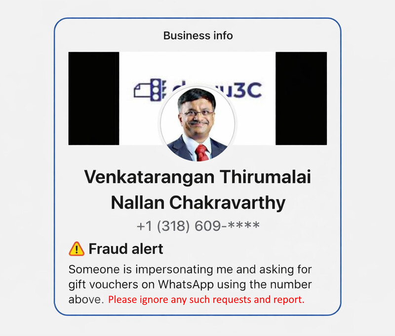 Fake WhatsApp profile using my name and photograph for impersonation.
