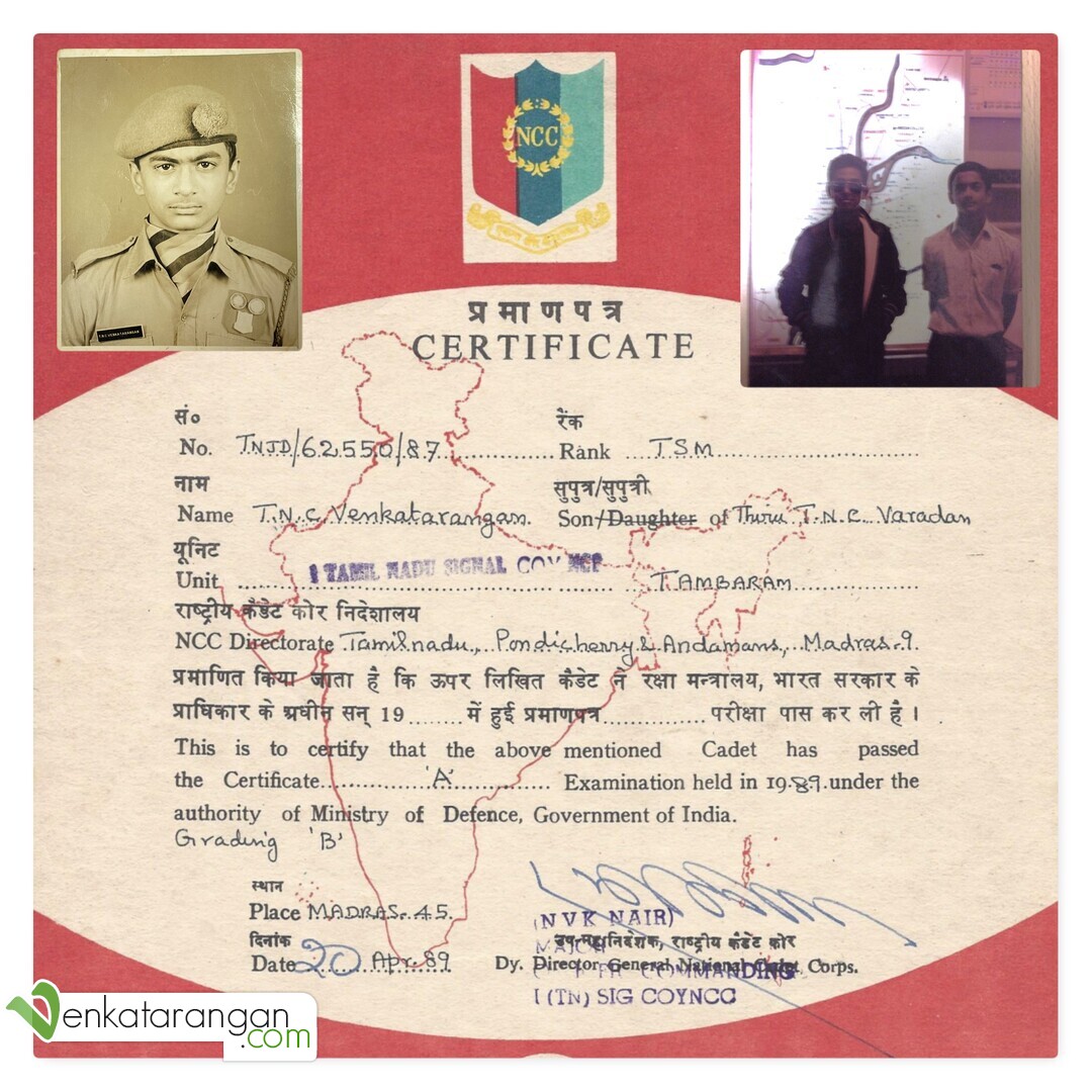 NCC days of Venkatarangan during the late 1980s