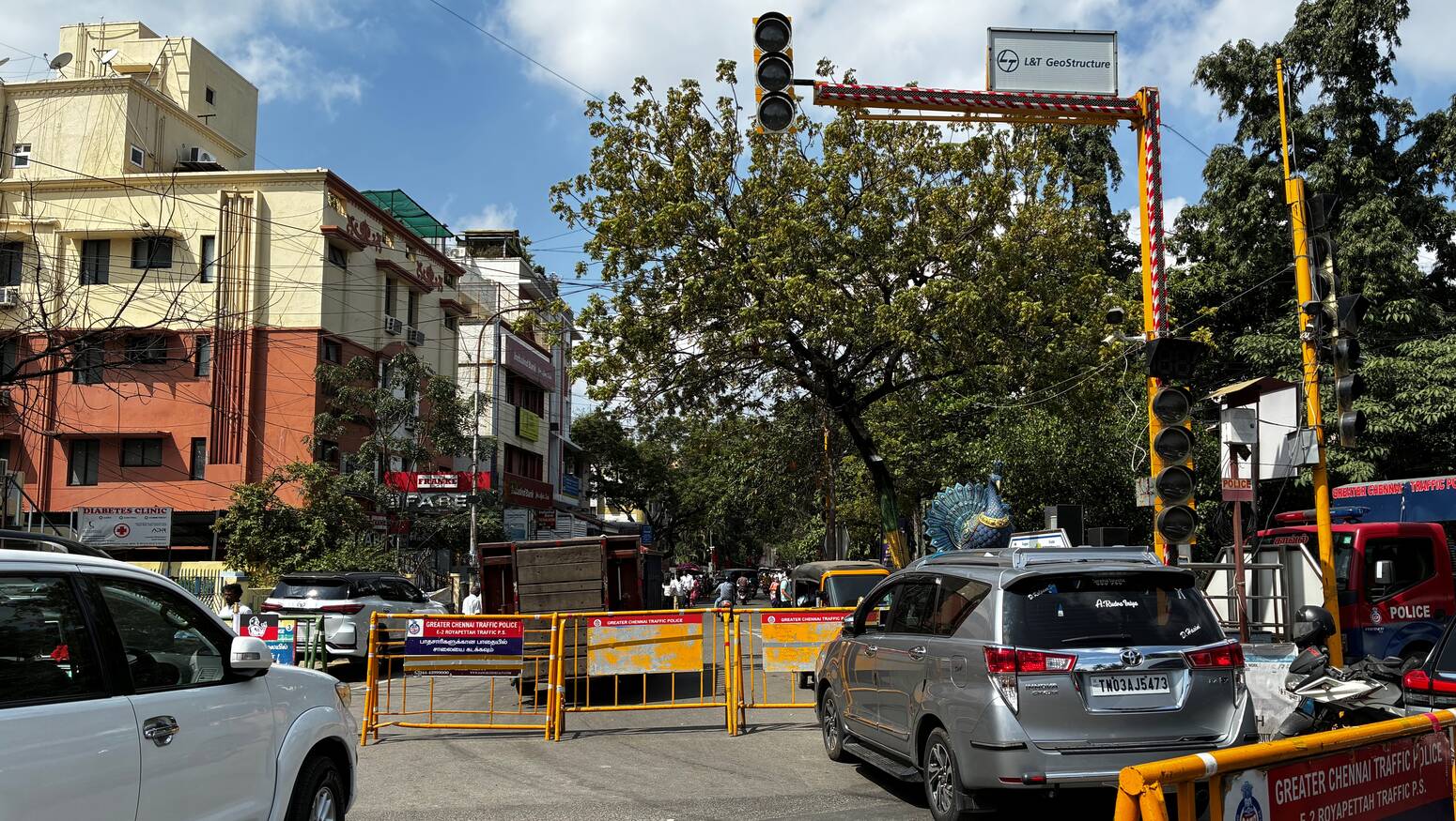 Avvai Shanmugam Salai is being barricaded from the Royapettah High Road junction